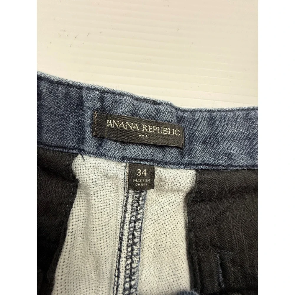 Banana Republic Mens Chino Shorts 34 Dark Wash Blue Stretch Cotton Casual 8.5 In